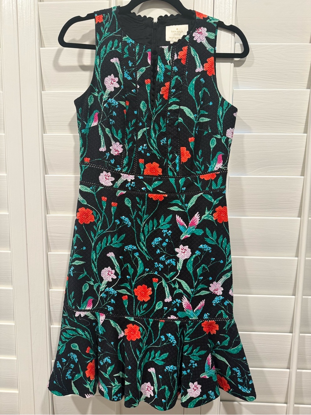 kate spade Black Sleeveless Floral Embroidered Dress with Red & Pink Accents